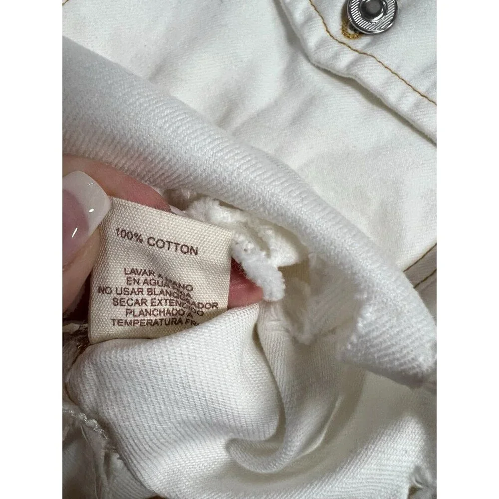 ANTHROPOLOGIE Hem & thread white jean jacket Frayed Hem 100% Cotton Size Large - Picture 8 of 10